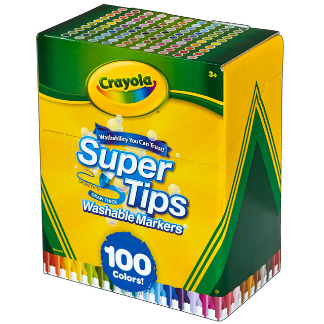 CRAYOLA LLC BIN585100 Crayola Washable Super Tips Markers, Assorted Colors, Pack Of 100 Markers CRAYOLA LLC BIN585100 Crayola Washable Super Tips Markers, Assorted Colors, Pack Of 100 Markers