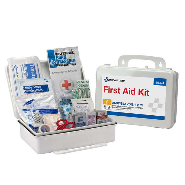 FIRST AID ONLY, INC. 91324 First Aid Only 25-Person Plastic First Aid Kit, 7inH x 10inW x 3inD, Kit Of 94 Pieces FIRST AID ONLY, INC. 91324 First Aid Only 25-Person Plastic First Aid Kit, 7inH x 10inW x 3inD, Kit Of 94 Pieces