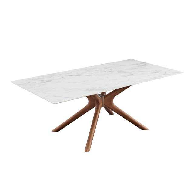 EURO STYLE, INC. 30962WHT-KIT Eurostyle Maurice Dining Table, 29-1/2inH x 78-1/2inW x 39-1/2inD, White Ceramic/Walnut Ash