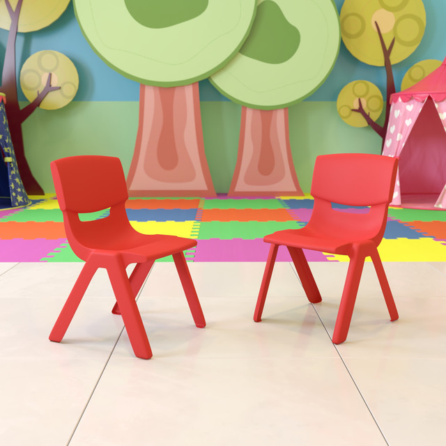 Add comfortable seating to your classroom with these Flash Furniture Plastic Stackable School Chairs With 13-1/4in Seat Height. Each chair has a contoured polypropylene seat for lasting support during the school day.  Overall Dimensions: 23-1/4inH x 14-1/2inW x 15-3/4inD.  Weight capacity tested to support 286 lb.  Made from durable plastic.  Contoured polypropylene shell.  Chairs can stack up to 10 high for storage.  Recommended for grades kindergarten through 2nd.  Save time - no assembly required.