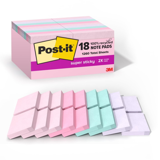3M CO 622-18SSNRP-CP Post-it Super Sticky Mini Notes, 1-7/8 in x 1-7/8 in, 18 Pads, 70 Sheets/Pad, 2x the Sticking Power, Wanderlust Pastels Collection