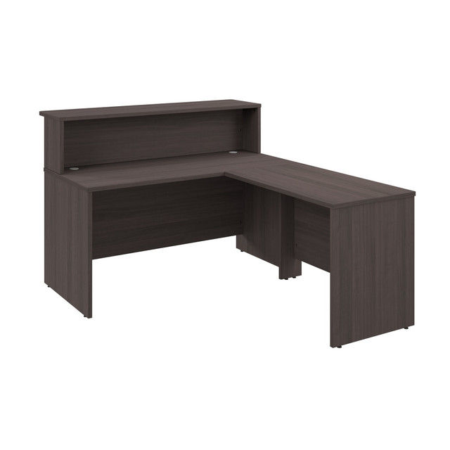 BUSH INDUSTRIES INC. ARV003SG Bush Business Furniture Arrive 60inW L Shaped Reception Desk with Shelf, Storm Gray, Standard Delivery BUSH INDUSTRIES INC. ARV003SG Bush Business Furniture Arrive 60inW L Shaped Reception Desk with Shelf, Storm Gray, Standard Delivery