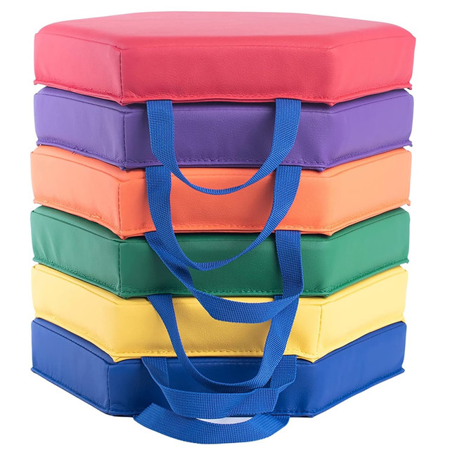 GOLDEN BARREL, INC. BNVSCVHEXX6 Bintiva Color Coded Vinyl Floor Cushions, 13in x 13in x 2in, Hexagon, Assorted, Set Of 6 GOLDEN BARREL, INC. BNVSCVHEXX6 Bintiva Color Coded Vinyl Floor Cushions, 13in x 13in x 2in, Hexagon, Assorted, Set Of 6