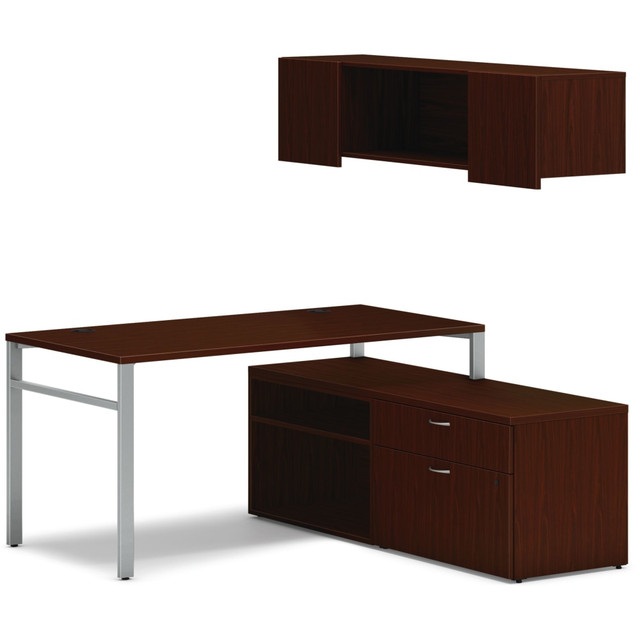 HON HONHPL6060TULEG  Mod 60inW Computer Desk Workstation With Wall Mount Storage, Traditional Mahogany/Silver