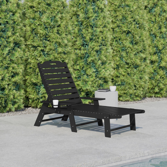 FLASH FURNITURE LEHMP2017414BK  Monterey All-Weather Adjustable Adirondack Lounge Chair with Cup Holder, Black