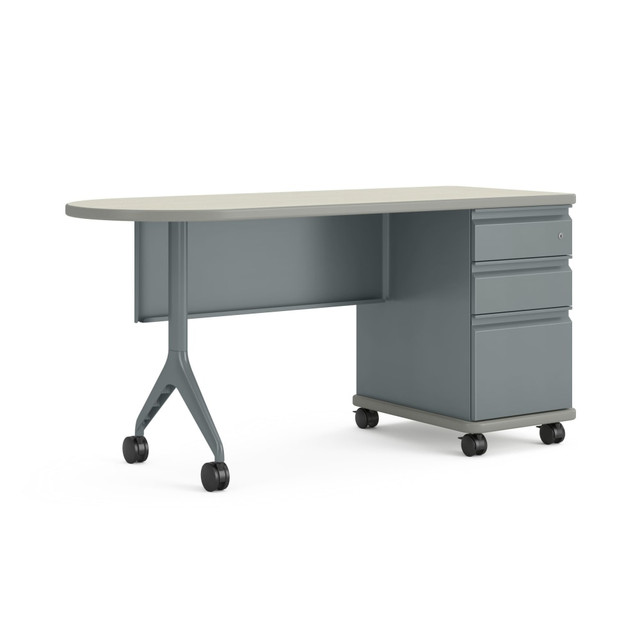 HON HONTV60M1B9KP8T SmartLink Single Pedestal Mobile Workstation Teacher Desk With Modesty Panel, 30inH x 60inW x 24inD, Silver Mesh/Titanium HON HONTV60M1B9KP8T SmartLink Single Pedestal Mobile Workstation Teacher Desk With Modesty Panel, 30inH x 60inW x 24inD, Silver Mesh/Titanium