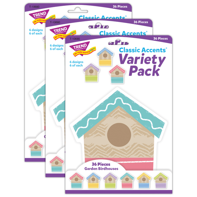 EDUCATORS RESOURCE T-10680-3 Trend Classic Accents, Garden Birdhouses, 36 Accents Per Pack, Bundle Of 3 Packs EDUCATORS RESOURCE T-10680-3 Trend Classic Accents, Garden Birdhouses, 36 Accents Per Pack, Bundle Of 3 Packs