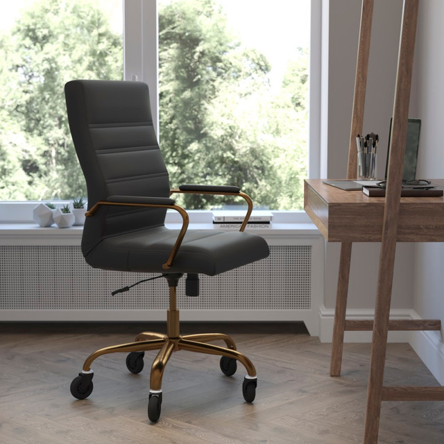 FLASH FURNITURE GO2286HBKGLDRLB Whitney Ergonomic Faux Leather High-Back Executive Swivel Office Chair, Black/Gold FLASH FURNITURE GO2286HBKGLDRLB Whitney Ergonomic Faux Leather High-Back Executive Swivel Office Chair, Black/Gold