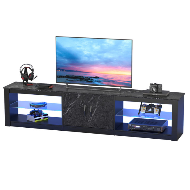 BESTIER L101820D-BLKM 80in LED Gaming TV Stand For 85in TVs, 18-1/2inH x 80inW x 13-13/16inD, Black Marble BESTIER L101820D-BLKM 80in LED Gaming TV Stand For 85in TVs, 18-1/2inH x 80inW x 13-13/16inD, Black Marble