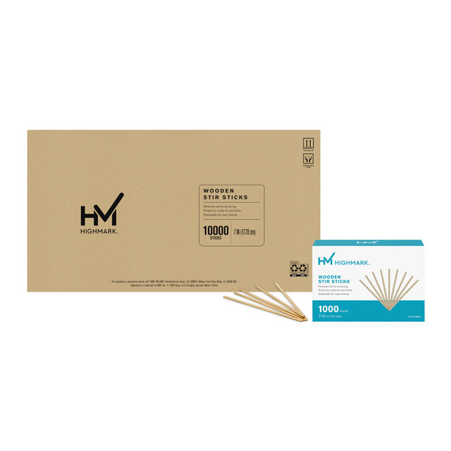 Enhance your beverage experience with Highmark wooden stir sticks, perfect for both coffee and cold drinks. Made of natural wood, these disposable stir sticks offer the convenience of easy cleanup. Ideal for any setting, they provide a practical solution for stirring your favorite beverages, making them perfect for both personal and professional use.  Versatile Use: Perfect for stirring both coffee and cold drinks, suitable for any setting.  Natural Wood: Made from natural wood, providing a reliable and sturdy option.  Disposable Convenience: Offers easy cleanup, ideal for both personal and professional use.