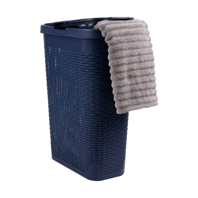 EMS MIND READER LLC 40HAMP-NVY Mind Reader 40L Slim Laundry Hamper Clothes Basket with Lid, 23-1/2inH x 10-52/5inW x 18inD, Navy
