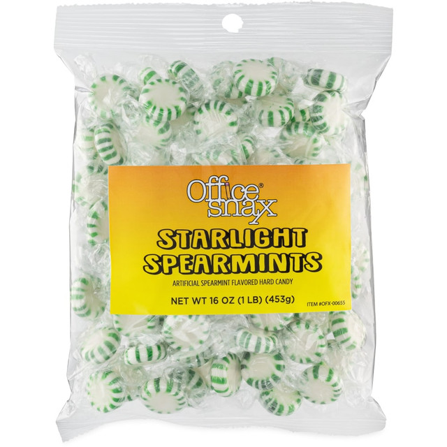 OFFICE SNAX, INC. 00655 Office Snax Tub of Starlight Spearmints Candy - Spearmint - Individually Wrapped - 16 oz - 1 Each