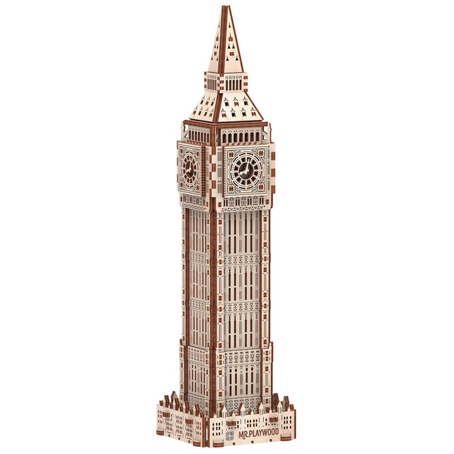 Introducing our intricately detailed wooden model, a perfect replica of Londons most famous monument, Big Ben. This model captures the essence of the iconic Elizabeth Tower, housing the Great Bell.  Designed for individuals aged 14 and above, this small 3D puzzle offers a delightful challenge with its intricate details.  With clear instructions included, assembling this model is a breeze.  Add this fantastic piece to your collection of monuments and showcase the beauty of Londons architectural marvels.  3D STEM model to assemble and customize at school or home.  Wooden Puzzle with very high precision plywood pieces.  No messy glue required.  Very sturdy construction.  All inclusive boxes, self assembly.  Clear colorful step-by-step assembly instructions.