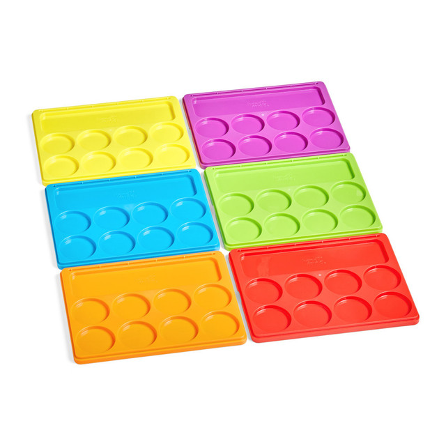 Sound Segmenting Trays are an ideal tool for teaching phonemic awareness and phonics in small group settings. Teachers can use the trays to help children break down words with 2, 3, and 4 sounds, while offering a fun and interactive learning experience. Each set includes 6 colorful, write-and-wipe trays, perfect for word segmenting activities.  6 rainbow-colored, write-and-wipe trays with a large slot for cards and a magnetic wand  Features 2 rows of circular slots for segmenting words  Ideal for teaching phonemic awareness and phonics in small groups  Helps children break down words with 2, 3, and 4 sounds  Durable and reusable for repeated practice