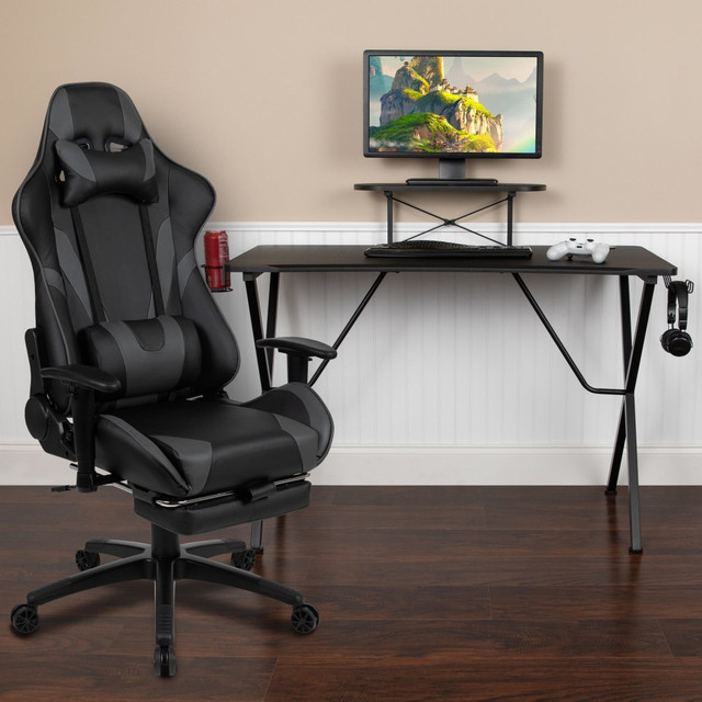FLASH FURNITURE BLNX30RSG1031GY  Gaming Desk And Reclining Chair Set With Cup Holder, Headphone Hook And Monitor/Smartphone Stand, Gray