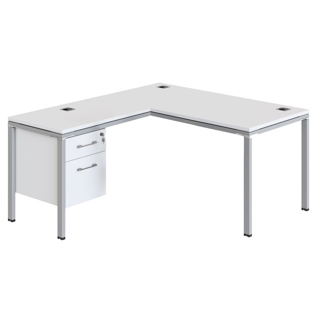NORSTAR OFFICE PRODUCTS INC. SGSD029-110-WT Boss Office Products Simple System Workstation L-Desk with Return & Pedestal, 29-1/2inH x 48inW x 59-7/16inD, White NORSTAR OFFICE PRODUCTS INC. SGSD029-110-WT Boss Office Products Simple System Workstation L-Desk with Return & Pedestal, 29-1/2inH x 48inW x 59-7/16inD, White