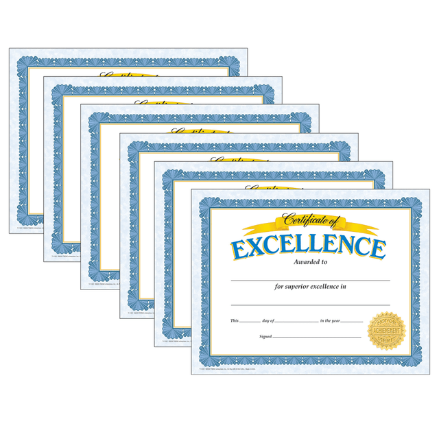 EDUCATORS RESOURCE T-11301-6 Trend Classic Certificates, 8-1/2in x 11in, Excellence, Pack Of 30 Certificates, Set Of 6 Packs