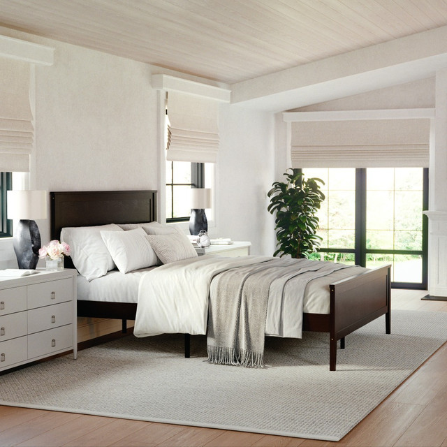 FLASH FURNITURE MG090026QDKBN Martha Stewart Corbin Solid Wood Platform Bed with Wooden Headboard and Footboard, No Box Spring Needed, Dark Brown, Queen FLASH FURNITURE MG090026QDKBN Martha Stewart Corbin Solid Wood Platform Bed with Wooden Headboard and Footboard, No Box Spring Needed, Dark Brown, Queen