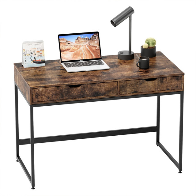 BESTIER D251Y-RST  44inW Computer Desk With Drawers, Rustic Brown