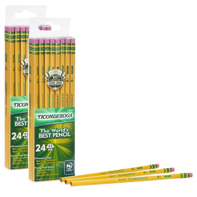 EDUCATORS RESOURCE DIX13924-2 Ticonderoga Pencils, #2 Soft, Yellow, 24 Pencils Per Pack, Set Of 2 Packs