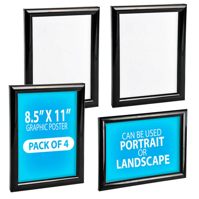 AZAR INTERNATIONAL INC 300336-BLK-4PK Azar Displays Wall Mount Plastic Snap Poster Vertical/Horizontal Sign Holders, 11inH x 8-1/2inW x 3/4inD, Black, Pack Of 4 Holders