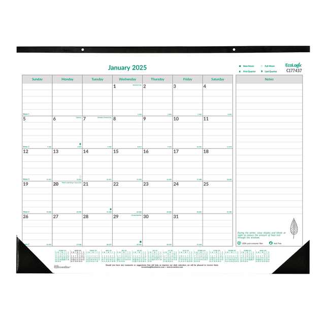 REDIFORM, INC. C177437-25 2025 Brownline EcoLogix Monthly Desk Pad Calendar, 22in x 17in, 100% Recycled, Green/White, January to December, C177437 REDIFORM, INC. C177437-25 2025 Brownline EcoLogix Monthly Desk Pad Calendar, 22in x 17in, 100% Recycled, Green/White, January to December, C177437