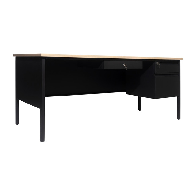 FLASH FURNITURE GCMBLK177WOK Cambridge Commercial Grade Single Pedestal 70inW x 30inD Desk with Locking Drawers and Metal Frame, White Oak FLASH FURNITURE GCMBLK177WOK Cambridge Commercial Grade Single Pedestal 70inW x 30inD Desk with Locking Drawers and Metal Frame, White Oak