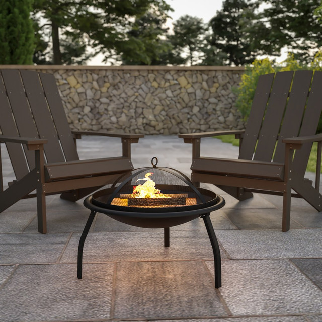 FLASH FURNITURE YL230 Foldable Wood Burning Firepit With Mesh Spark Screen And Poker, 17inH x 24inW x 24inD, Black FLASH FURNITURE YL230 Foldable Wood Burning Firepit With Mesh Spark Screen And Poker, 17inH x 24inW x 24inD, Black