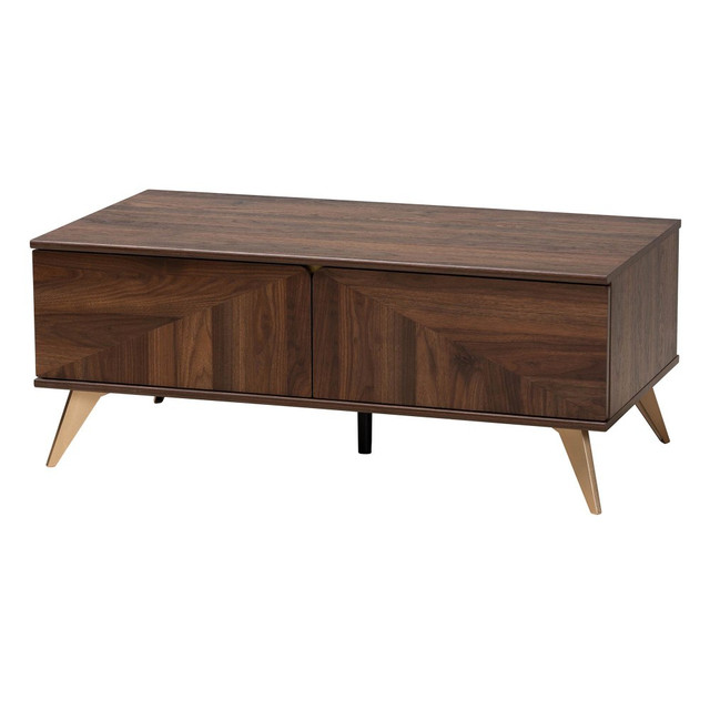 WHOLESALE INTERIORS, INC. 2721-13273 Baxton Studio Graceland Mid-Century Modern Transitional 2-Drawer Coffee Table, 16-1/2inH x 41-5/16inW x 21-3/4inD, Walnut Brown