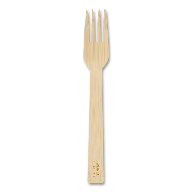 Offer guests durable cutlery with World Centric Bamboo Cutlery. Each piece is individually wrapped for sanitary use.  Ideal for catering, takeout, cafeterias, restaurants, cafes and food trucks.  Made from bamboo for durability.  Contains no added PFAS.  Reusable.  Individually wrapped.  Can be discarded with yard trimmings.  Plant-based content - made using tree-free agricultural products or by-products, helping you support innovative use of plants while reducing use of forests or other resources.