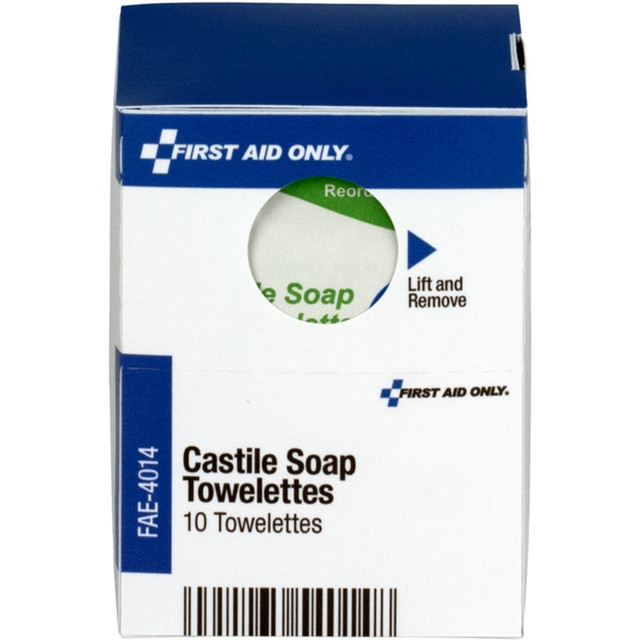 FIRST AID ONLY, INC. FAE-4014-001 First Aid Only Smart Compliance Castile Soap Wipes Refills, 2-3/4inH x 2-3/16inW x 2-3/16inD, White, Pack Of 10 Refills FIRST AID ONLY, INC. FAE-4014-001 First Aid Only Smart Compliance Castile Soap Wipes Refills, 2-3/4inH x 2-3/16inW x 2-3/16inD, White, Pack Of 10 Refills