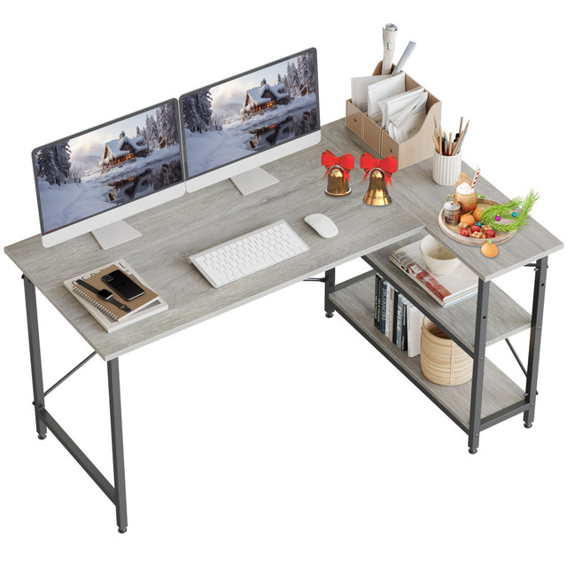 BESTIER BEST-1298-D31BSH L-Shaped Corner Desk With Storage Shelf, 48inW, Light Retro Gray Oak BESTIER BEST-1298-D31BSH L-Shaped Corner Desk With Storage Shelf, 48inW, Light Retro Gray Oak