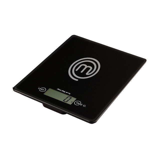 MASTERCHEF(R) VRD919102106 MasterChef 11 Lb Tempered Glass Digital Kitchen Scale, 7in x 3/4in, Black