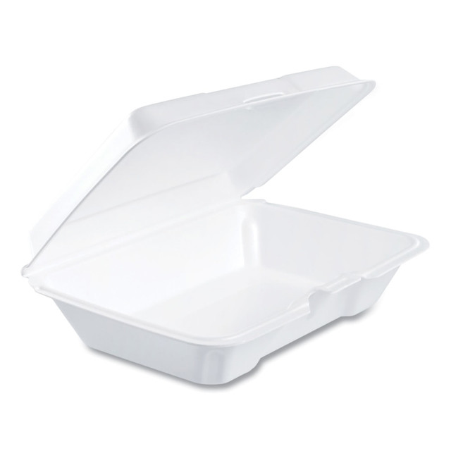 DART CONTAINER CORPORATION 206HT1R Dart Foam Hinged-Lid Containers, 2-5/8inH x 6-7/16inW x 9-5/16inD, White, Carton Of 200 Containers