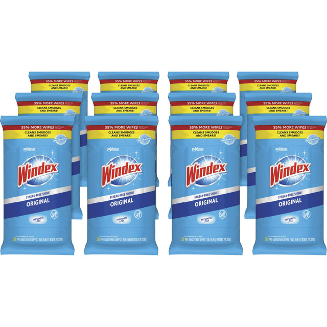 S.C. JOHNSON & SON, INC. 319251CT Windex Glass & Surface Wipes - Ready-To-Use - Streak-free, Unscented, Chemical-free - White - 38 Pack - 12 / Carton