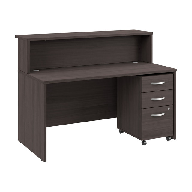 BUSH INDUSTRIES INC. ARV002SG Bush Business Furniture Arrive 60inW Reception Desk with Shelf and Mobile File Cabinet, Storm Gray, Standard Delivery
