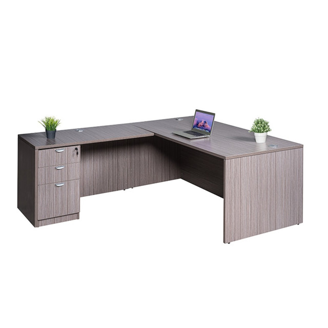 NORSTAR OFFICE PRODUCTS INC. GROUPA20-DW Boss Holland Series 66inW L-Shaped Corner Desk With File Pedestal, Driftwood NORSTAR OFFICE PRODUCTS INC. GROUPA20-DW Boss Holland Series 66inW L-Shaped Corner Desk With File Pedestal, Driftwood