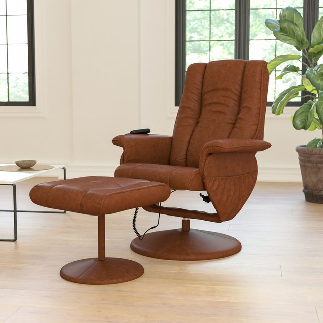 FLASH FURNITURE BT7600PMASSGECG  Massaging Multi-Position Recliner And Ottoman With Wrapped Base, Brown