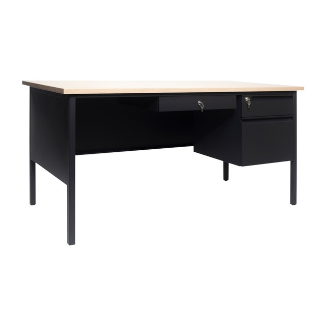 FLASH FURNITURE GCMBLK175WOK Cambridge Commercial Grade Single Pedestal 60inW x 30inD Desk with Locking Drawers and Metal Frame, White Oak FLASH FURNITURE GCMBLK175WOK Cambridge Commercial Grade Single Pedestal 60inW x 30inD Desk with Locking Drawers and Metal Frame, White Oak