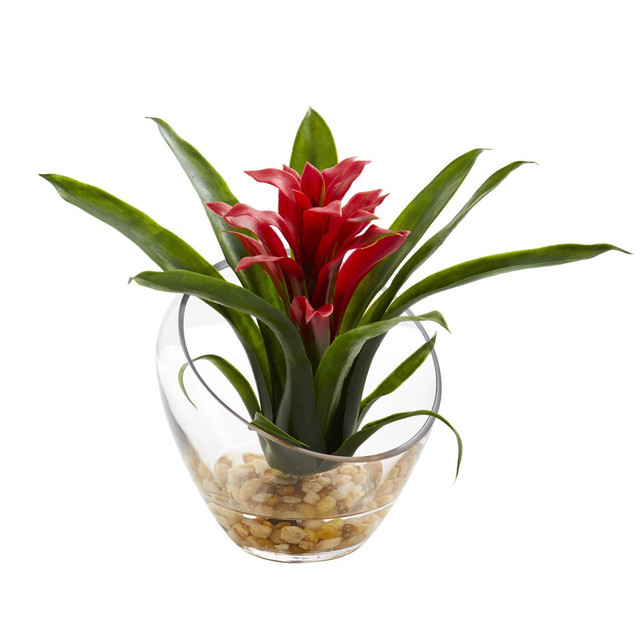 NEARLY NATURAL INC. 1535-RD Nearly Natural Tropical Bromeliad 8inH Artificial Floral Arrangement With Angled Vase, 8inH x 6inW x 6inD, Red NEARLY NATURAL INC. 1535-RD Nearly Natural Tropical Bromeliad 8inH Artificial Floral Arrangement With Angled Vase, 8inH x 6inW x 6inD, Red