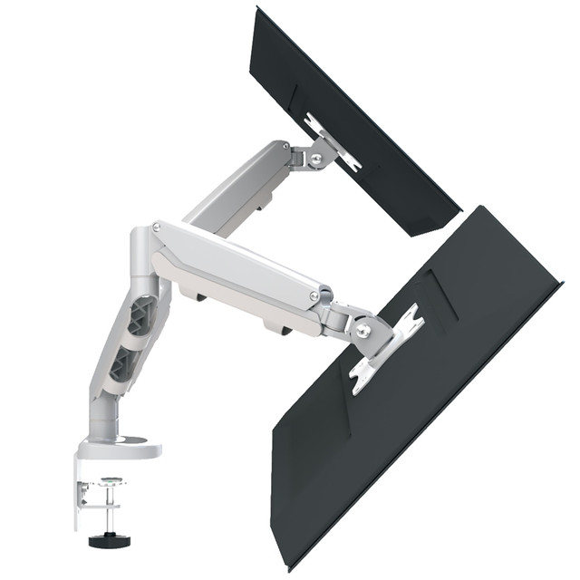 Mount your monitor with the Fellowes Eppa 2 Dual Monitor Arm With Gas Spring Adjustment. The height can be adjusted at the touch of a finger, and the aluminum construction offers durability.  Finger-touch height adjustment.  VESA 75mm/100mm quick release.  Supports portrait and landscape orientations.  Integrated cord management.  Grommet hole makes it easy to route cables.  Clip-on tool holder attaches to the base bracket to keep hex keys accessible.  Meets BIFMA x5.5 and CSA CAN/CGSB44.227 standards.  Made of durable aluminum, steel and plastic.  Includes desk clamp and grommet mount.  Backed by the manufacturer's limited lifetime warranty.