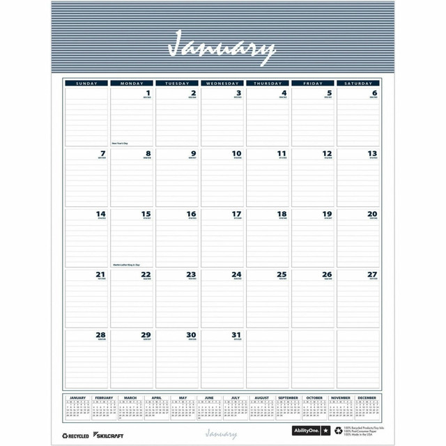 NATIONAL INDUSTRIES FOR THE BLIND 7510-01-693-5084 SKILCRAFT Wall Calendar - Monthly - 12 Month - January 2025 - December 2025 - 1 Month Single Page Layout - Wire Bound - Wall Mount - Multi