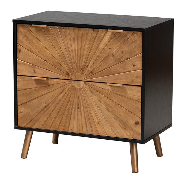 WHOLESALE INTERIORS, INC. 2721-12474 Baxton Studio Richardson 28-5/16inW Mid-Century Transitional 2-Tone Wood 2-Drawer Storage Cabinet, Black/Natural Brown WHOLESALE INTERIORS, INC. 2721-12474 Baxton Studio Richardson 28-5/16inW Mid-Century Transitional 2-Tone Wood 2-Drawer Storage Cabinet, Black/Natural Brown