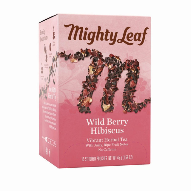 MIGHTY LEAF TEA CO. 510144 Mighty Leaf Whole Leaf Tea Pouches, Wild Berry Hibiscus, 1.59 Oz, Box Of 15 Pouches