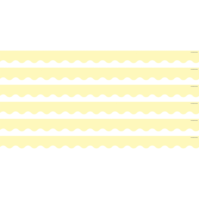 Create a unique bulletin board theme with the Teacher Created Resources Scalloped Border Trim Pack. These vibrant border trim strips are made of acid-free paper and help liven up your classroom.  Scalloped border trim helps liven up any classroom.  Made of acid-free paper.  Creates themes for bulletin boards, walls, windows and projects.  Each pastel yellow pack includes 12 pieces, about 35ft.