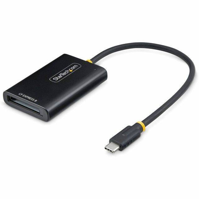 Convenient and portable design. Designed with an integrated USB cable measuring 20 cm, this card reader is highly convenient. Its compact, external enclosure allows for easy transportation, and being USB bus powered, it eliminates the need for an external power source, making it ideal for fieldwork.  High-speed data transfer. Experience swift file transfers with the USB-C 3.2 Gen 2 interface, offering speeds of up to 10 Gbps. This feature ensures efficient workflow and quick access to your CFexpress 2.0 Card Type-B and XQD memory card content, making it suitable for professionals on-the-go.  User-friendly operation. The card reader comes equipped with a status indicator, providing real-time feedback on the devices operation. This feature, combined with its Plug-and-Play functionality, ensures a hassle-free user experience, allowing you to focus more on your work and less on setup.