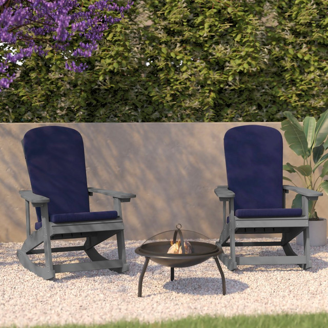 FLASH FURNITURE 2JJC14705CSBLGY Savannah All-Weather Adirondack Rocking Chairs with Cushions, Blue/Gray, Set Of 2 Chairs FLASH FURNITURE 2JJC14705CSBLGY Savannah All-Weather Adirondack Rocking Chairs with Cushions, Blue/Gray, Set Of 2 Chairs