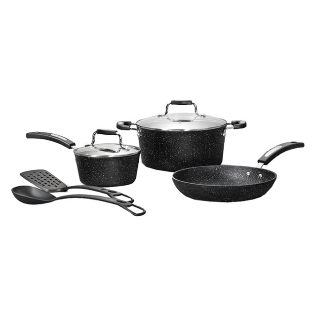 STARFRIT USA INC 030903-002-0000 THE ROCK by Starfrit 7-Piece Aluminum Nonstick Cookware Set with Bakelite Handles, Black STARFRIT USA INC 030903-002-0000 THE ROCK by Starfrit 7-Piece Aluminum Nonstick Cookware Set with Bakelite Handles, Black