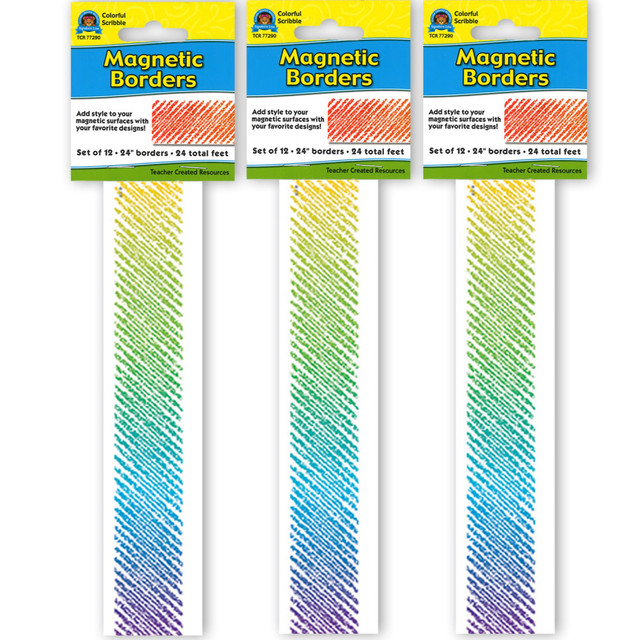 Decorate your classroom with Teacher Created Resources Magnetic Borders. These borders are magnetic so you can hang them on a whiteboard, desk, cabinet or other metal surface with ease.  Cuts easily with scissors.  Magnetic design for easy hanging on metal surfaces.  Acid-free to resist yellowing.  Each pack contains 12 strips for a total of 36 strips.