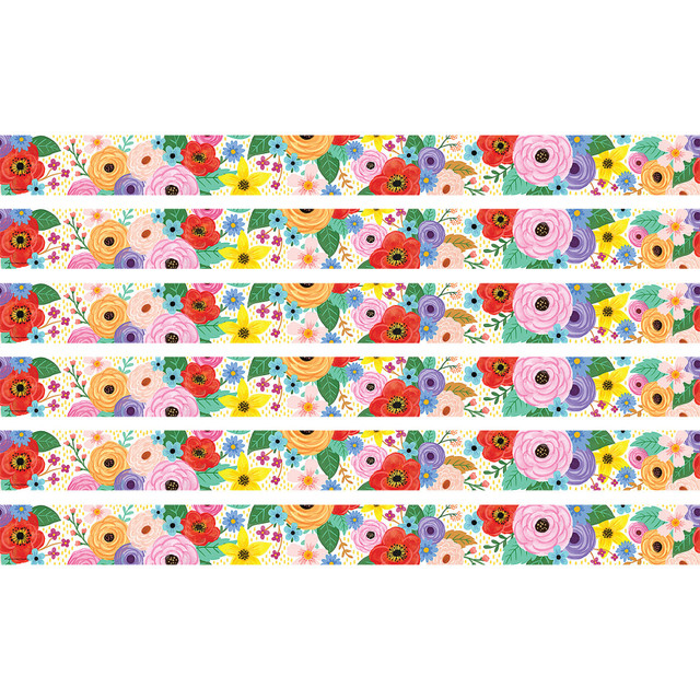 Create a special bulletin board theme with these vibrant border trim strips.  Use this colorful border trim to liven up your classroom!  Create fresh looks for bulletin boards, windows, walls, and class projects.  Layer them for extra impact. Or mix and match them with coordinating products (stickers, notepads, awards, etc.) to promote a classroom theme  Each pack includes 12 strips for 35ft of trim.  Sold as 6 packs for a total of 72 strips (210ft).